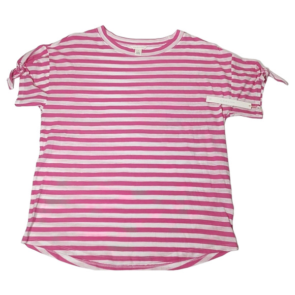 Caslon Pink & White Candy Striped Medium Shirt Bow Sleeves Valentine Tunic Top - Picture 5 of 9